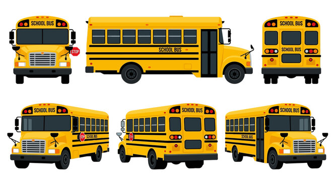 yellow school bus illustrations front side and rear views