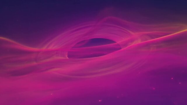 Luminous black hole bending spacetime continuum in a colorful deep space nebula with glowing accretion disk and singularity