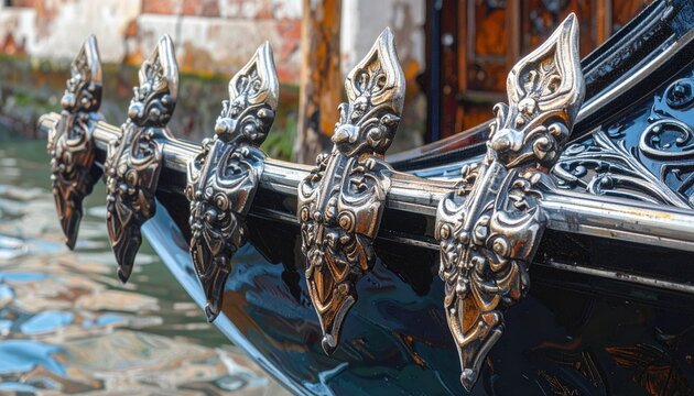 Venetian gondola ferro prow steel ornament close-up detail traditional watercraft design