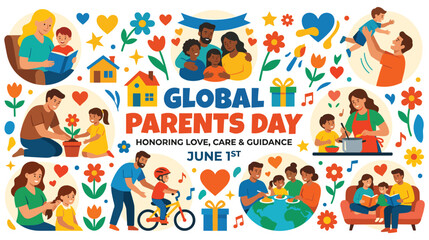 Naklejka premium Global Parents Day honoring love care and guidance with family activities.