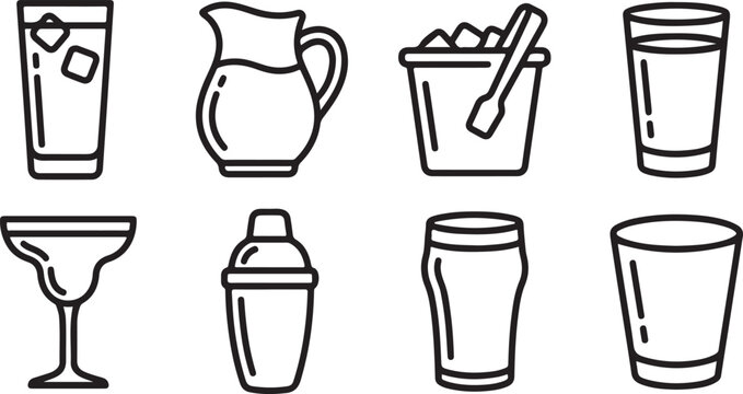 Black and white vector icons of vintage kitchen containers and jugs Vector