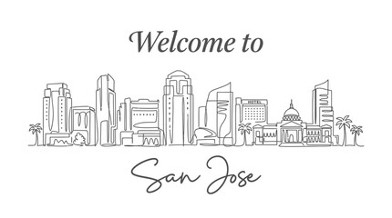 Fototapeta premium Welcome to San Jose Cityscape Line Art Illustration