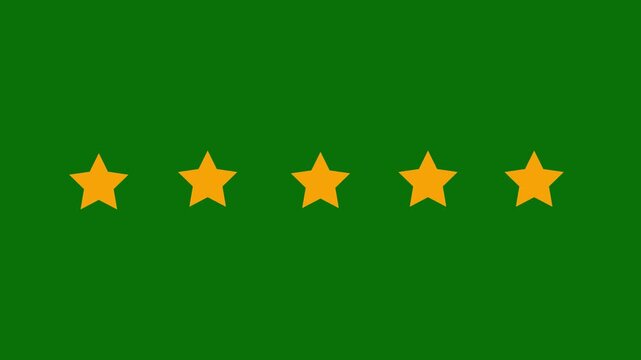 Special with rating star icon animation, Golden glowing five star flat green background, Customer feedback, 5 star rating 4k animation video.