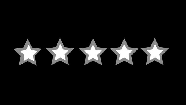 Special with rating star icon animation, Five yellow stars arranged in a horizontal line on a black background five  star rating