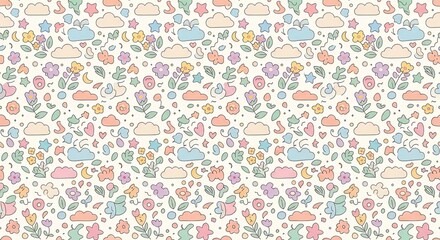 Obraz premium Seamless Pattern with Cute Hand-Drawn Elements and Pastel Colors.
