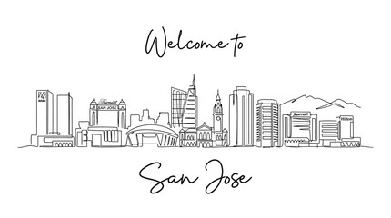 Fototapeta premium San Jose California Skyline Line Art Illustration