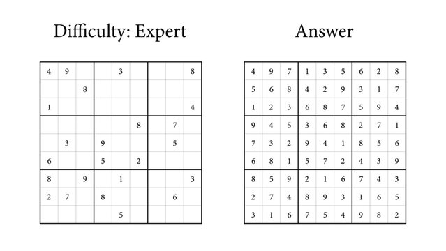 Sudoku puzzle solution grid with expert difficulty level  
