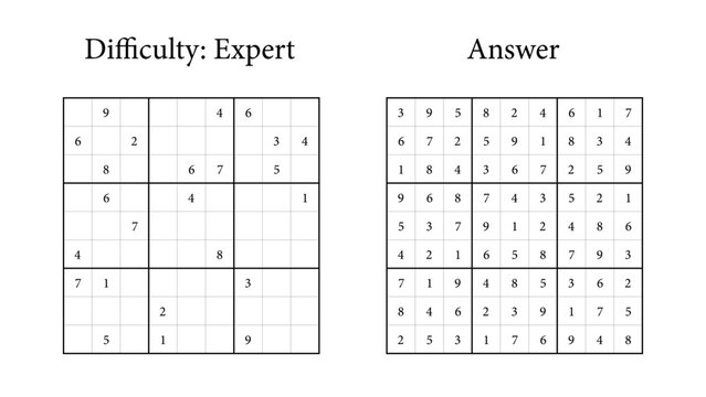 Expert Sudoku puzzle with solution displayed in grid format  