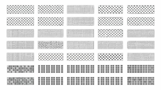 collection of hatching patterns and textures monochrome grid designs on a white background