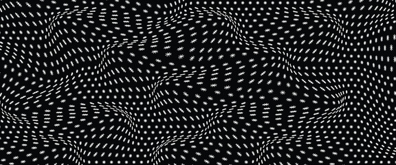 Wavy Distorted Mesh Grid Pattern – Black and White Op Art Seamless Background © WHY
