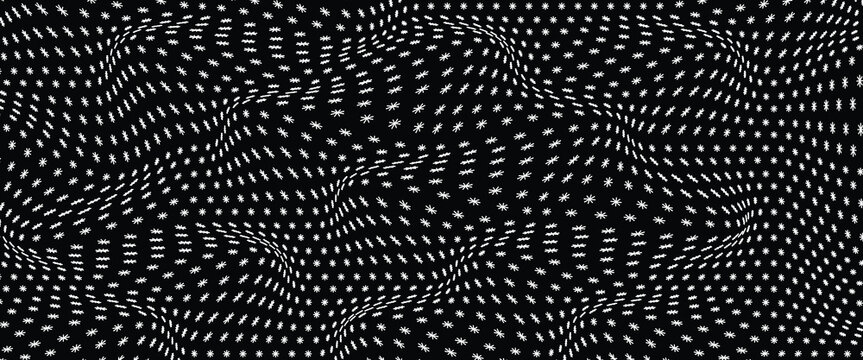 Wavy Distorted Mesh Grid Pattern &ndash; Black and White Op Art Seamless Background