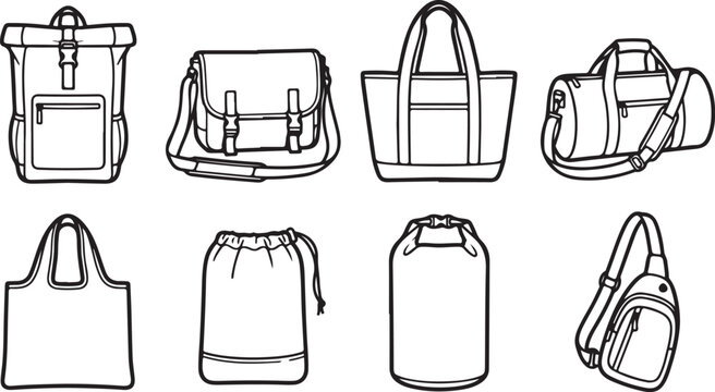 Collection of flat design backpacks and bags vector illustration Vector