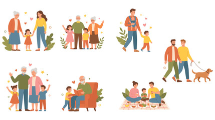 Fototapeta premium Diverse family portraits with grandparents parents and children scene.