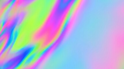 Obraz premium Holographic abstract background with flowing waves of iridescent colors including neon green, pink, blue, and purple, suggesting a futuristic or magical effect.