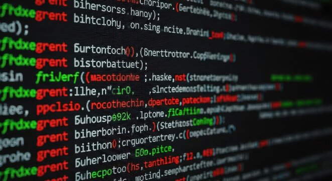Abstract Software Programming Code on Computer Monitor Screen with Selective Focus for Technology Background