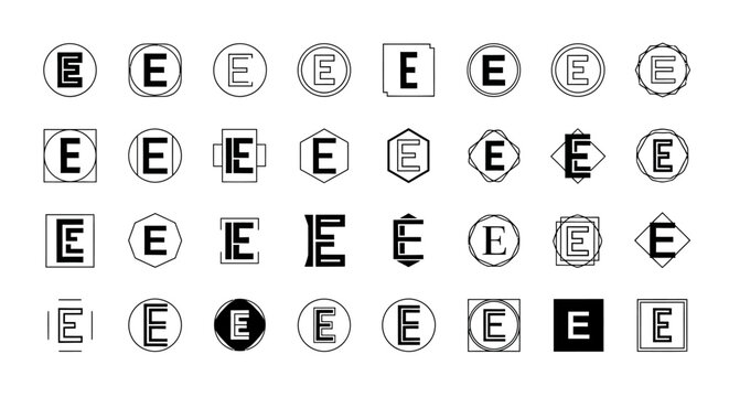 Set of Letter E Logo Designs, Monogram and Icon Variations