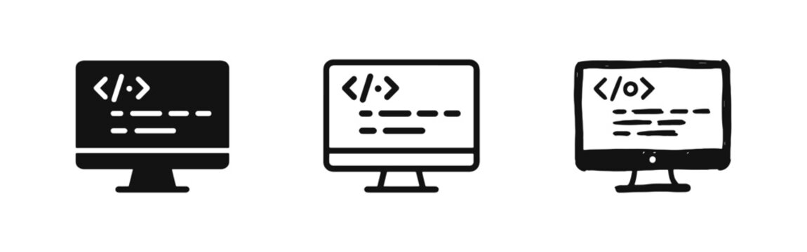Monitor with Programming Code Icons - Web Development and Software Engineering Symbol