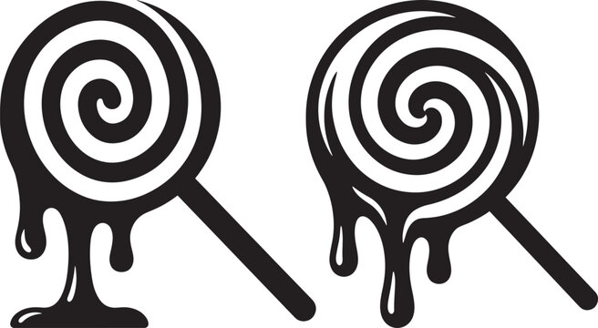 Melting lollipop candy on white background.