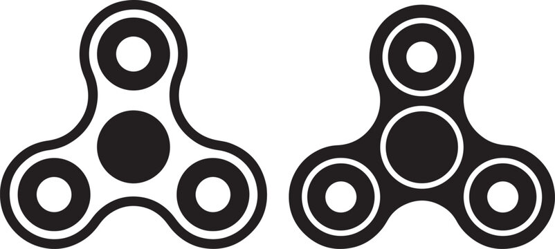 Fidget spinner icons in black and white simple shapes.