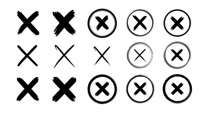 Hand-drawn cross mark icons set. various grunge and scribble style x symbols for wrong delete close or reject with x mark scribble collection checkmark