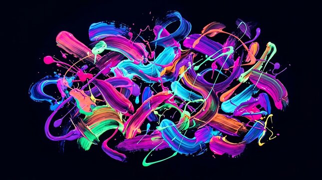 Vibrant Abstract Paint Splatters on a Dark Background