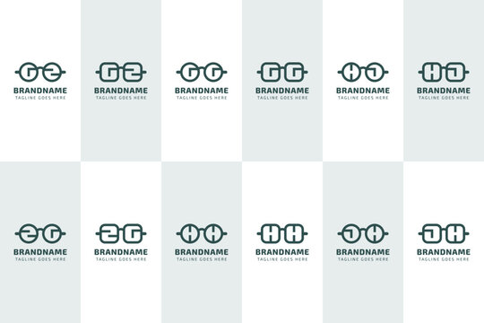 Letters GZ ZG GG HH HJ JH Glasses Optic Logo, for optical company, eyewear stores, or spectacle brands