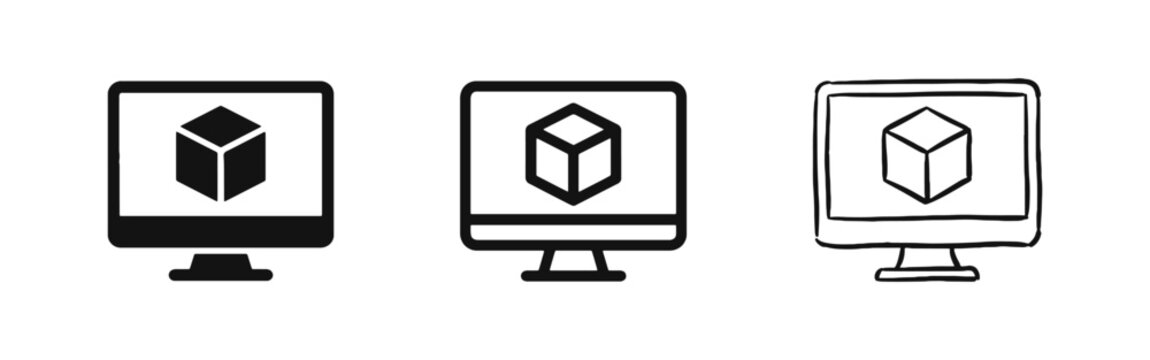 3D Modeling and Design Software Icons on Desktop Monitor Screen
