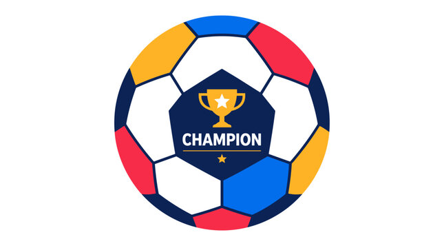 Soccer ball with Champion badge close up.