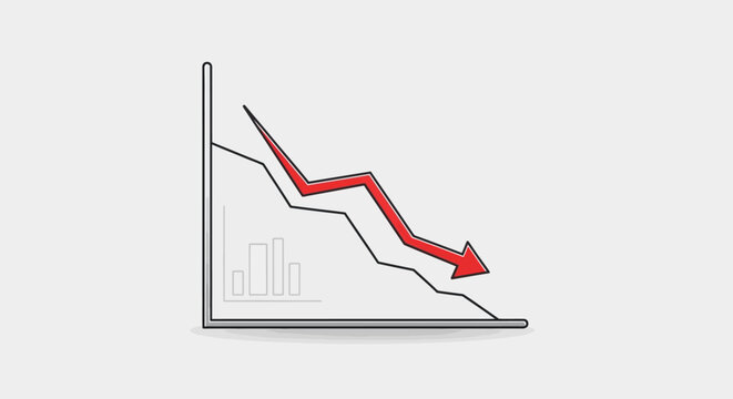 Red arrow graph showing sharp decline, financial loss, market crash, business recession concept