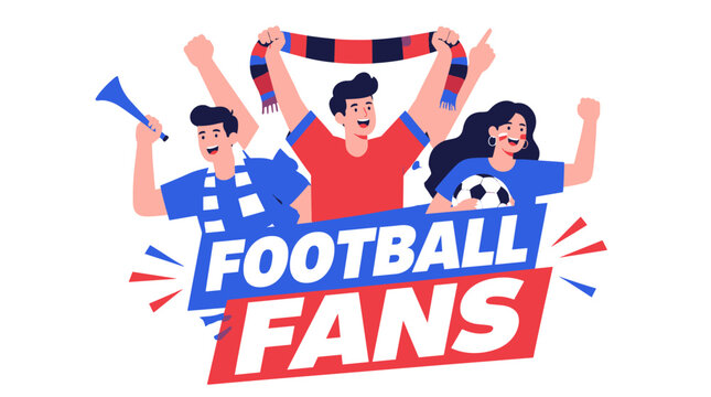 Cheering football fans celebrate together with banners and energy.