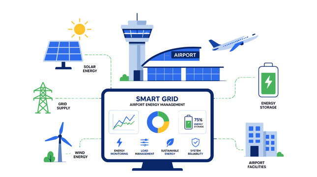 Smart Grid Renewable Energy Control System Illustration.