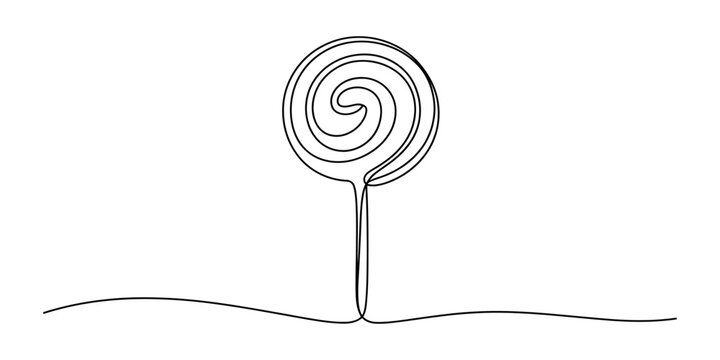 Single continuous line drawing of a round lollipop sweet candy