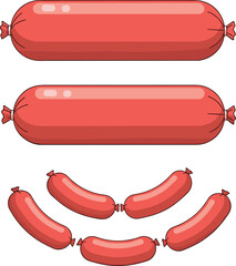Processed bologna sausage chubs and connected cocktail frankfurter links collection flat vector illustration pack isolated on transparent background for butcher shop deli menu design © HELEN QUEEN