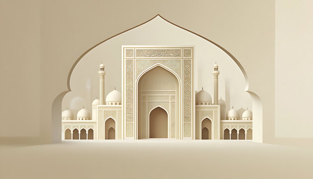 Ornate Architectural Archway Featuring Intricate Geometric Patterns and Elegant Traditional Design in Warm Neutral Tones
