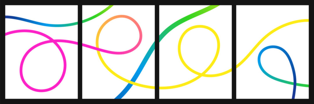 Abstract winding lines creating a continuous loop pattern across four panels.