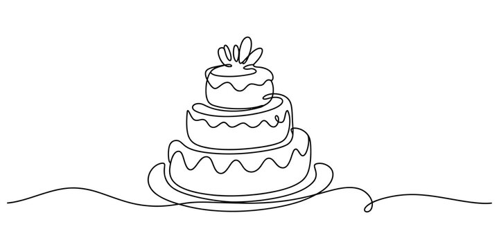Continuous one line drawing of a tiered wedding cake