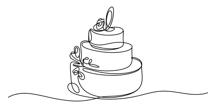 Continuous one line drawing of a three layer wedding cake