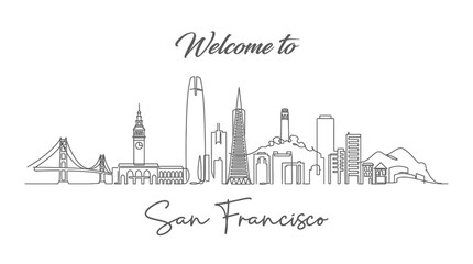 Fototapeta premium San Francisco Skyline Line Art Illustration - Welcome Concept