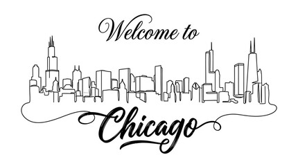 Fototapeta premium Chicago Skyline Illustration in Black and White