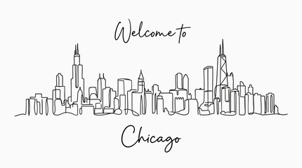Obraz premium Chicago Skyline Line Art - Minimalist Cityscape Illustration