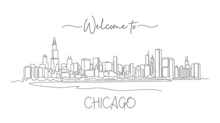 Fototapeta premium Chicago Skyline Line Art - Minimalist Cityscape Illustration
