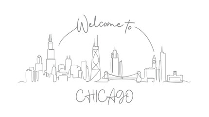 Fototapeta premium Chicago Skyline Line Art - Minimalist Cityscape Illustration