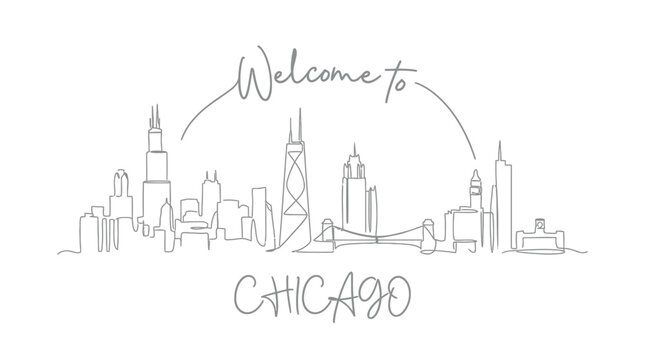Chicago Skyline Line Art - Minimalist Cityscape Illustration
