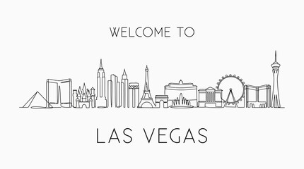 Fototapeta premium Las Vegas Skyline Outline with Eiffel Tower and Ferris Wheel
