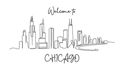 Obraz premium Chicago Skyline Continuous Line Art with 