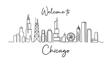 Fototapeta premium Chicago Skyline - Continuous Line Drawing, Welcome Graphic, Modern City Art