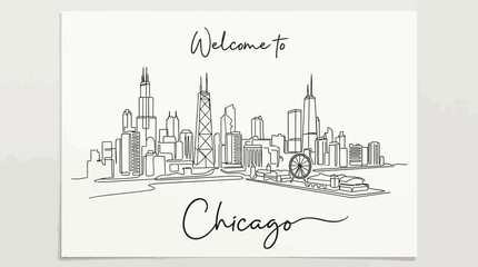 Naklejka premium Hand-drawn Chicago skyline sketch with 