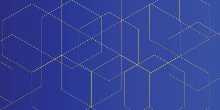 Abstract blue and gold geometric cube line vector background
