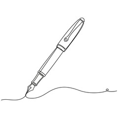 Fototapeta premium Elegant Fountain Pen Line Drawing on White Background