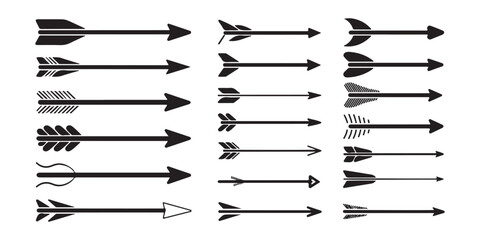 Collection of various professional arrow vectors with detailed feather designs for creative print projects. © Ruyel
